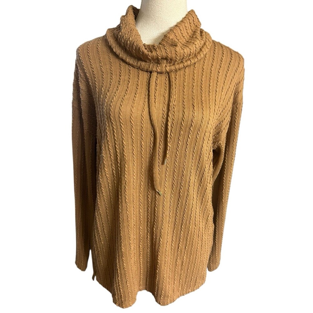 Jones New York Signature Cowl Neck Drawstring Brown Stretch Sweater Top Sz S